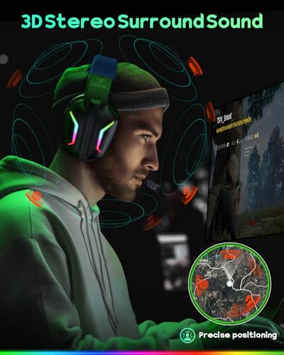 WESEARY Wireless Gaming Headset for PS5, PS4, PC, Switch & Mac, 20ms Ultra-Low Latency, 2.4GHz USB & Bluetooth 5.4 Gaming Headphones with Mic, 50H Battery Life, 3D Spatial Audio, Dynamic Lighting - color: Aurora Blue