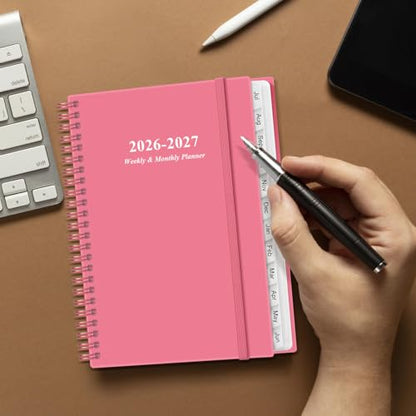 Planner 2026-2027 - A5 Weekly & Monthly Planner Spiral Bound, July 2026 - June 2027, with Flexible Cover, Tabs, Inner Pocket, 6.4" x 8.5", Pink - color: Pink, size: 6.4" x 8.5"