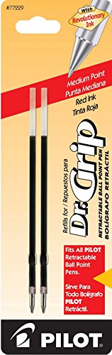 PILOT Dr. Grip Ballpoint Ink Refills for Retractable Pens, Medium Point, Red Ink, 2-Pack (77229) - color: Red, style: Medium (1.0mm)