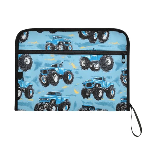 Gredecor 13 Pockets File Folder Organizer A4/Letter Water Resistant Document Bag with Zipper Filing Folder Expanding File Pouch Storage for School Office, Blue Monster Truck - color: Blue Monster Truck