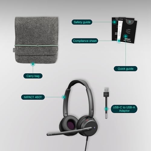 EPOS Impact 460T Binaural On-Ear USB C and USB A Wired Headset with Dual Noise-Canceling Mics, Microsoft Teams Certified, Plug-and-Play, Ideal for Office, Remote Work, Zoom & Business Calls - style: Stereo, Team Certified