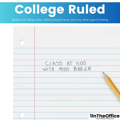 1InTheOffice Loose Leaf Paper College Ruled, Notebook Paper for 3 Ring Binder, Lined Filler Paper, Letter Size, 200 Pack
