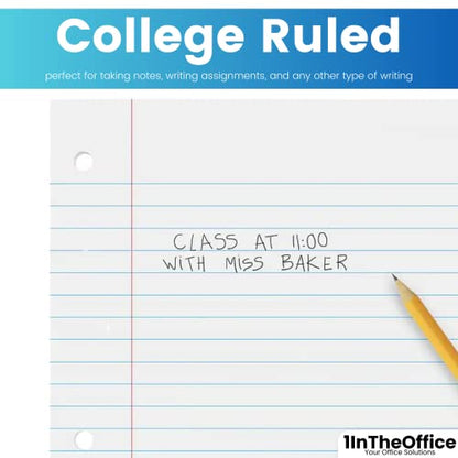 1InTheOffice Loose Leaf Paper College Ruled, Notebook Paper College Ruled, Lined Filler Paper, 3-Hole Punched, 8.5" x 11", Letter Size, 600 Pack
