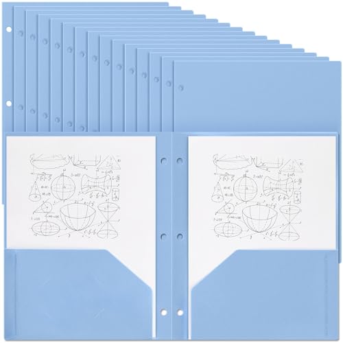 Yeaqee 50 Pcs Plastic Folders with Pockets Bulk 3 Hole Punched 2 Pocket File Folders for 3 Ring Binder Divider Folder for Notebooks, Durable Poly for Office Home (Haze Blue) - color: Haze Blue