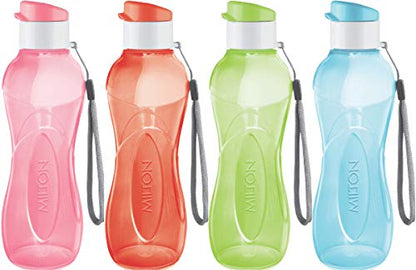 MILTON Water Bottle Kids Reusable Leakproof 17 Oz 4-Pack Plastic Wide Mouth Large Big Drink Bottle BPA & Leak Free with Handle Strap Carrier for Cycling Camping Hiking Gym Yoga - color: Bright 4 pack