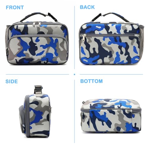 FlowFly Kids Lunch box Insulated Soft Bag Mini Cooler Back to School Thermal Meal Tote Kit for Girls, Boys,Blue Camo - color: Blue Camo
