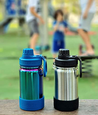 CHILLOUT LIFE 12oz Kids Insulated Stainless Steel Water Bottle with Leak Proof Spout Lid & 144 Stickers - color: Stainless Steel, style: 12 oz