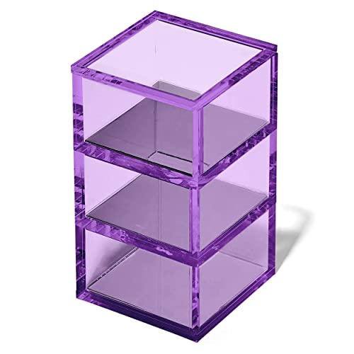 OfficeGoods 3-Tier Stackable Acrylic Holder- Stylish Desk Organizer and Storage for Office or Home – Transparent Square Design, Purple with Silver Metal Base - color: Purple with Silver, size: Square