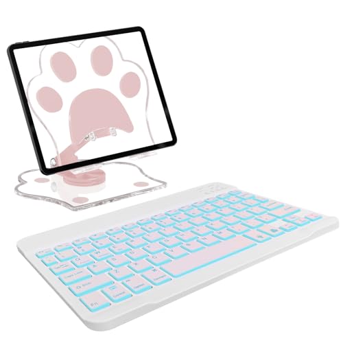 for Bluetooth Keyboard, Cute Tablet Stand Adjustable & Foldable, 7-Color Wireless Rechargeable Keyboard for iPad, iPad Pro/Mini/Air， Samsung Xiaomi Tablets, etc - Pink - color: B-Backlight Keyboard-Pink