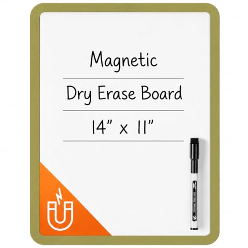 Mr. Pen- Dry Erase Board, 14” x 11” with a Black Dry Erase Marker | Olive Green Frame, Small Mini White Board for Students, Fridge, Wall, Locker, Includes Double Sided Tapes - color: Olive Green