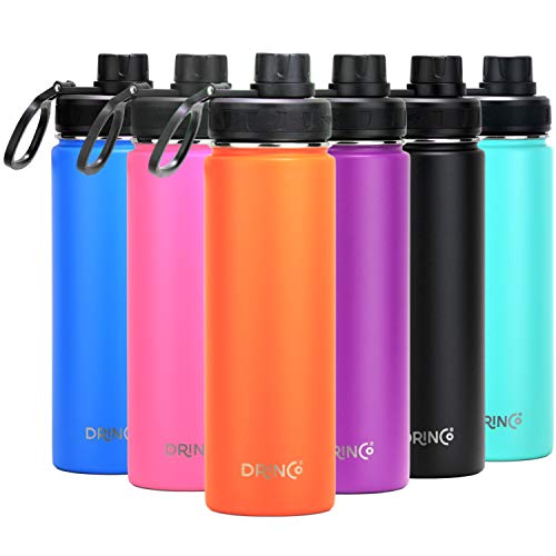 DRINCO Stainless Steel Water Bottle Spout Lid Vacuum Insulated Double Wall Water Bottle Wide Mouth (40oz 32oz 22oz 18oz 14oz) Leak Proof Keep Cold Sport Camping Hiking (22 oz, 22oz Orange) - color: 22oz Orange, size: 22 Ounces