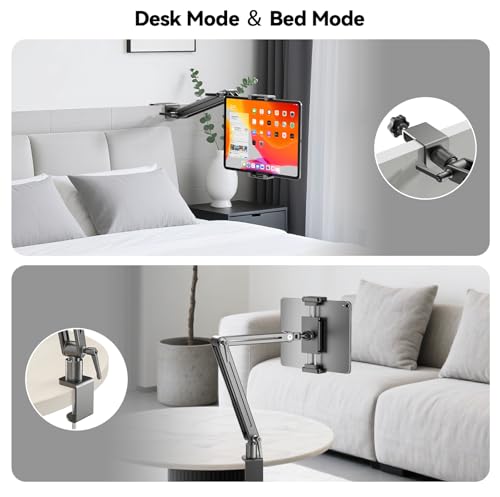 Portable Monitor Stand Desk Holder- Large Clamp support up to 6.5 12.9 14.6 15.6 18.5 inch 360° Rotating Base Swivel Tall Desk Arm Mount for iPad Pro/Mini/Air/Surface Strong Bearing Weight over 5.5lbs - size: Up to 18.5''