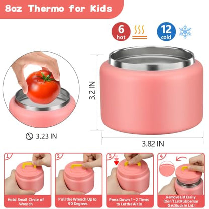 MAISON HUIS Bento Lunch Box with 8oz Soup Thermo, 5-Compartment Leak-Proof Container, Thermo Hot Food Jar and Insulated Lunch Bag, BPA Free,Travel, School (Pink Horse) - color: Pink Horse