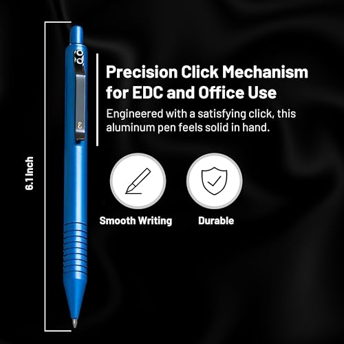 Everyman Aegean Grafton Full Click Refillable 0.7mm Gel Ink Pen | Sleek Anodized Aluminum EDC Pen with Deep Grooved Grip | Smooth Writing Pocket Pen for Office, Travel, Gifting & Daily Use - color: Aegean, style: Full Click
