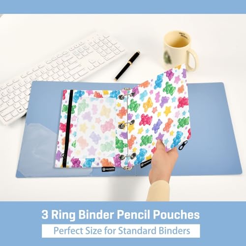 Pencil Pouch 3 Ring Colorful Gummy Bears Stars Zipper Pencil Pouches Case Binder Cosmetic Bag 2 Pack for Office School College Supplies - color: Gummy Bears Stars