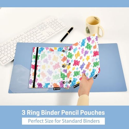 Pencil Pouch 3 Ring Colorful Gummy Bears Stars Zipper Pencil Pouches Case Binder Cosmetic Bag 2 Pack for Office School College Supplies - color: Gummy Bears Stars