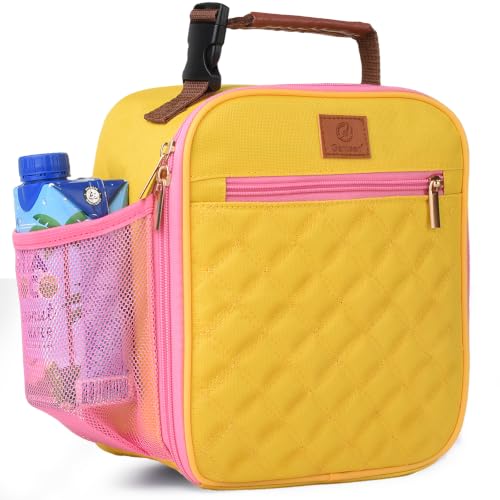 Genteen Kids Lunch Box Insulated Soft Mini Cooler with Bottle Holder, Lightweight Reusable Easy-Clean Lunch bag for Girls, Boys Back to School-Yellow - color: Yellow
