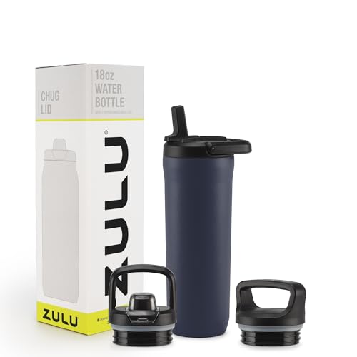 ZULU Base 18oz Kids Stainless Steel Water Bottle with 3 Lids- Straw, Chug, Twist | Double Walled and Vacuum Insulated Metal Thermos | Fits Car Cupholder, Built in Carry Loop, Dishwasher Safe, Navy - color: Galaxy Navy, style: 18oz