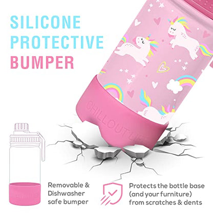 CHILLOUT LIFE 12oz Kids Insulated Stainless Steel Water Bottle with Leak Proof Spout Lid & 144 Stickers - color: Pink Unicorn, style: 12 oz