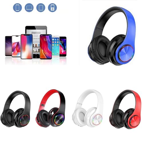 Bluetooth Over Ear Headphones, Deep Bass Colorful LED Lights Headphones with Mic, Lightweight Wireless Foldable HiFi Stereo Kids Headset for School Classroom/Home Travel/Office/PC/Cell Phone-White - color: White
