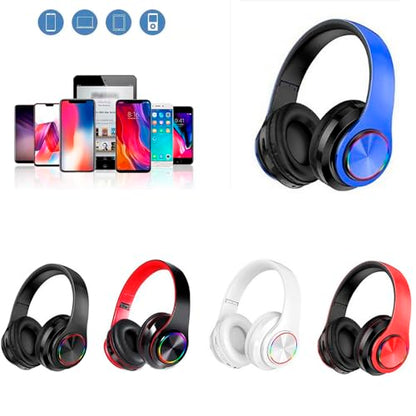 Kids Bluetooth Over Ear Headphones, Colorful LED Lights Headphones with Built-in Mic, Bluetooth 5.0, Wired and Wireless Foldable Stereo Headphones for Classroom/Home Office/Tablet/Airplane(Blue) - color: Blue