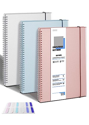 OWSC 3 Pack Graph Spiral Notebook, Hardcover Notebooks for Work A4 Graph | 5.9 x 8.3 IN Notebooks College Ruled for Note Taking, School and Journal with 80 Sheets/160 Pages 110 GSM Thick Papers - size: Graph-A4-3 Pcs