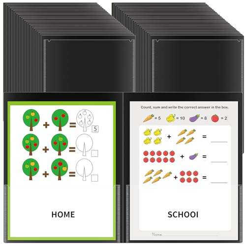50 Pcs Parent Teacher Classroom Communication Folder with Clear Front Pockets, 2 Pockets Homework Folders Take Home Plastic Folders for Kid Student Home and Classroom (Black) - color: Black