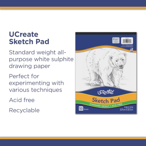 UCreate Sketch Pad, Standard Weight, 9" x 12", 50 Sheets - size: 50 Count (Pack of 1)