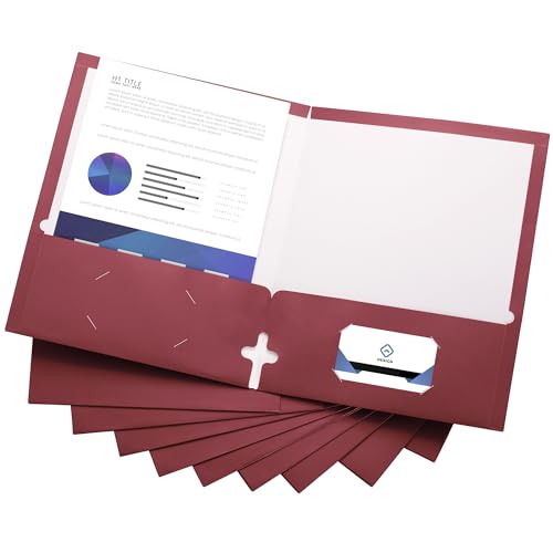 10 Pack Two Pocket Folders, Burgundy, Strong Thick Paper Folders, for Letter Size, by ACTIVITYya - color: Burgundy