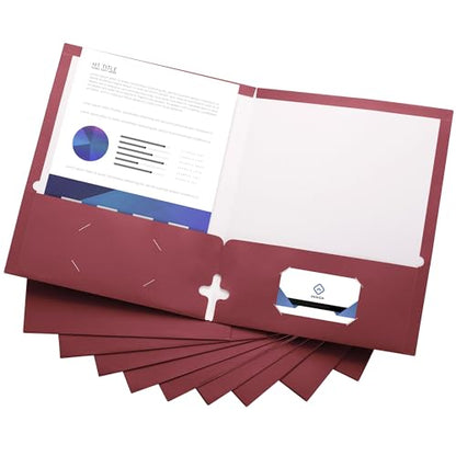 10 Pack Two Pocket Folders, Burgundy, Strong Thick Paper Folders, for Letter Size, by ACTIVITYya - color: Burgundy