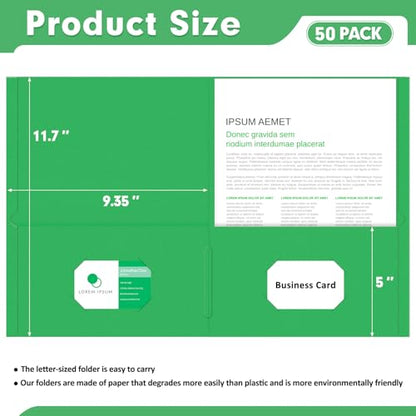 Two Pocket Folders, PANDRI 50 Pack 2 Pocket Folders, Letter Size Paper File Folder for School Office Home Business, Green - color: Green