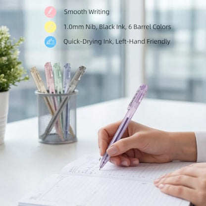 12 Pack 1.0mm Black Semi-Gel Ink Retractable Hex Rollerball Pens | Exclusive Import Semi-Gel Refill, Visible Ink Window, Non-Slip Hex Barrel, Proof Ink for Student, Nurse & Office Exam Writing