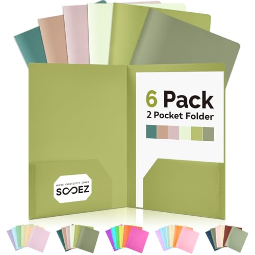 Sooez 6Pack Folders with Pockets, Pocket Folders with Extra Labels, Plastic Folders with Pockets, 2 Pocket Folders Bulk, Heavy Duty File Folders, School Folders Business Folder Office Filing Supplies - color: Green Colors