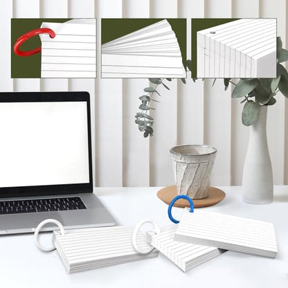 600 PCS White Index Cards Ruled, 3 x 5 Inches Flash Cards with Ring, Note Cards Study Cards for School Learning and To to Lists