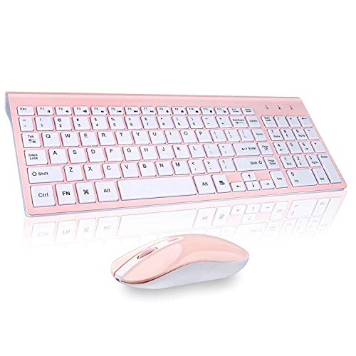 cimetech Wireless Keyboard and Mouse Combo, Compact Full Size Wireless Keyboard and Mouse Set 2.4G Ultra-Thin Sleek Design for Windows, Computer, Desktop, PC, Notebook, Laptop - Pink - color: Pink White