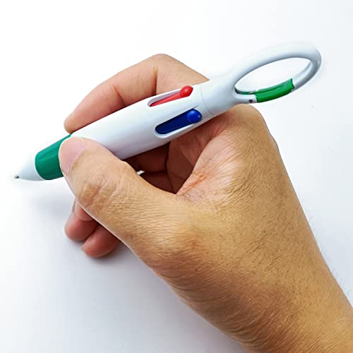 NSBELL 24PCS Plastic Carabiner Shuttle Pens 4-in-1 Retractable Ballpoint Pens Multicolor Pens with Buckle Keychain on Top for Office School Supplies Students Children Gift