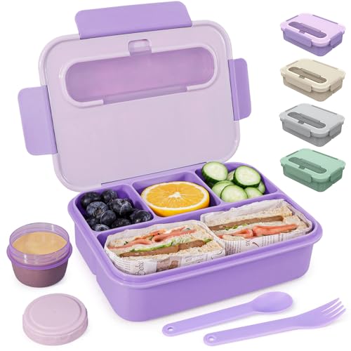 Caperci Bento Box Adult - 50 oz Large Lunch Containers for Adults and Teens, 4-Compartment Bento Lunch Box with Utensils & Leak Proof Sauce Cup, Dishwasher Safe, Durable, BPA-Free (Lavender) - color: Lavender