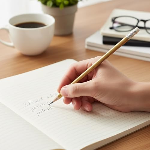 Adhere 25pcs Woodcase Pencils with Eraser Premium Pre-Sharpened Hexagon Graphite 2B pencils ideal for home, office writing including a Free Sharpener - color: Gold・25pcs