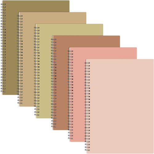Fuutreo 6 Pack B5 Spiral Notebooks 10.5 x 7.45 Inch College Ruled Aesthetic Journal Kraft Hardcover 70 Sheets (140 Pages) Spiral Notebook for Office Students Work Journaling(Lovely Color,Nut) - color: Lovely Color