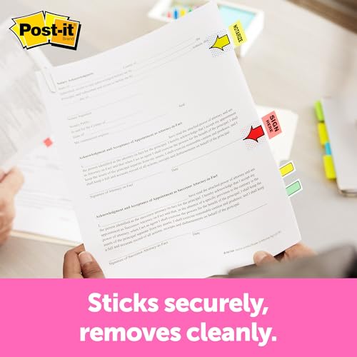 Post-it Message Flags, Sign and Date 1 x 1.7 in, Red, 1 Dispenser | Removable Page Markers to Mark Tax, Real Estate, and Legal Documents