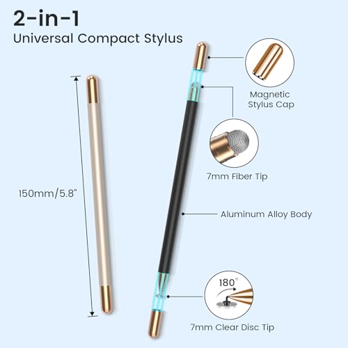 Mixoo Universal Stylus Pen for Touchscreen iPhone iPad Android Tablet Apple Kindle Switch 2 Chromebook Galaxy All Touch Screens, 2-in-1 High Sensitivity Fiber & Disc Stylus Pens Magnetic Cap - color: Black & Black