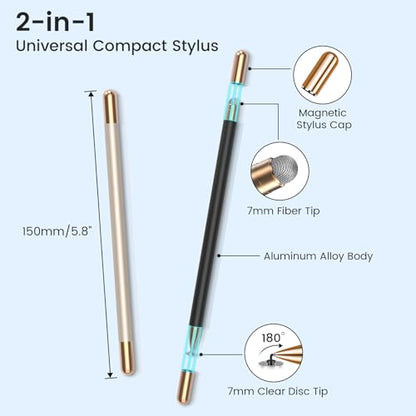Mixoo Universal Stylus Pen for Touchscreen iPhone iPad Android Tablet Apple Kindle Switch 2 Chromebook Galaxy All Touch Screens, 2-in-1 High Sensitivity Fiber & Disc Stylus Pens Magnetic Cap - color: Black & Black