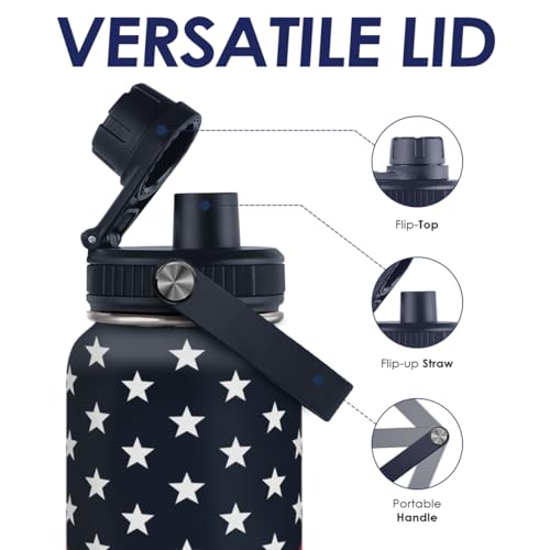 American Flag Insulated Stainless Steel Water Bottle 32oz, Vacuum Chug Lid Travel Tumbler for Men Friends Dads Grandpa, Birthday Christmas July 4th - color: American Flag 1