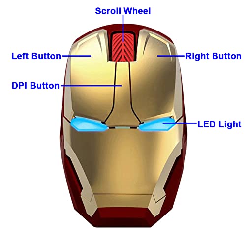 Wireless Iron Man Mouse 2.4G Optical Computer Mouse for Desktop Laptop PC Mac (Gold) - color: Gold