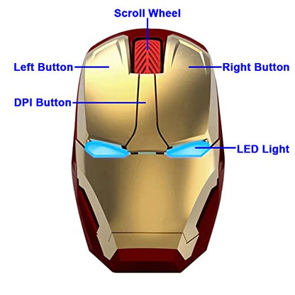 Wireless Iron Man Mouse 2.4G Optical Computer Mouse for Desktop Laptop PC Mac (Gold) - color: Gold