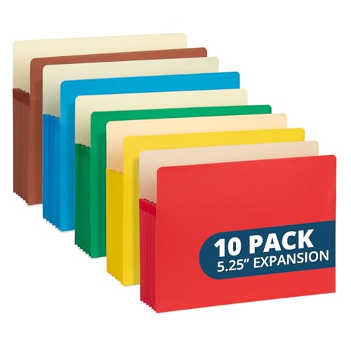 Blue Summit 10 Expanding File Pockets, Accordion File Folders Letter Size, 5.25” Expandable Pockets, Assorted Colors - size: 5.25"