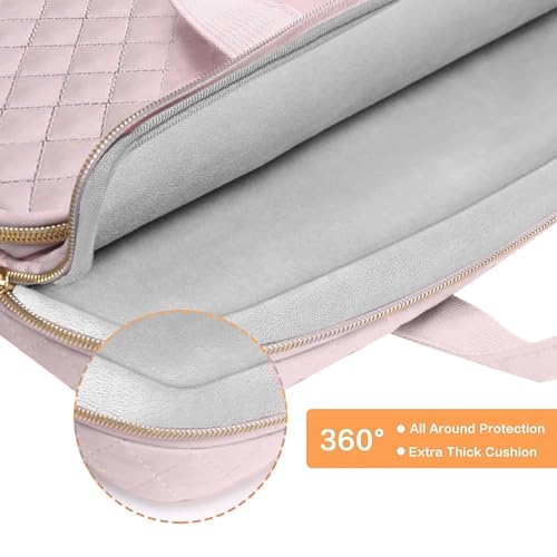 MOSISO 360 Protective Laptop Case 13.3 inch, 13-13.3 inch Laptop Sleeve Compatible with MacBook Air/Pro 13/Pro 14,HP Dell ASUS Lenovo, Square Quilted Bag Cover with 2 Pockets&Handle&Belt, Pink - color: Pink, size: 13.3 inch