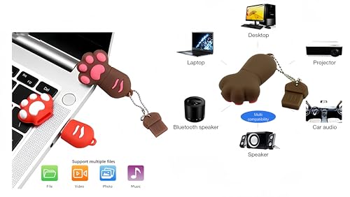64GB USB 2.0 Flash Drive Cartoon Novelty Lovely Cat Paw Memory Stick Silicone Rubber Ainmal Pendrive Brown, 64GB-catpaw-brown2.0 - color: Catpaw-brown, size: 64GB 2.0