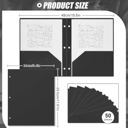 Yeaqee 50 Pcs Plastic Folders with Pockets Bulk 3 Hole Punched 2 Pocket File Folders for 3 Ring Binder Divider Folder for Notebooks, Durable Poly for Office Home (Black) - color: Black