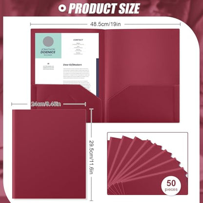 Gueevin 50 Pcs Plastic Folders with Two Pockets, Back to School Two Pocket Folder Fit Letter Size, Heavy Duty School Business Card Holder for Home Office Teachers (Dark Red) - color: Dark Red